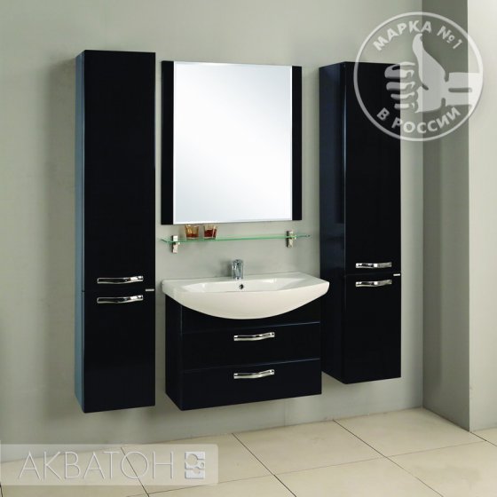 Фото товара Комплект мебели для ванной Акватон Ария М 80 черный глянец