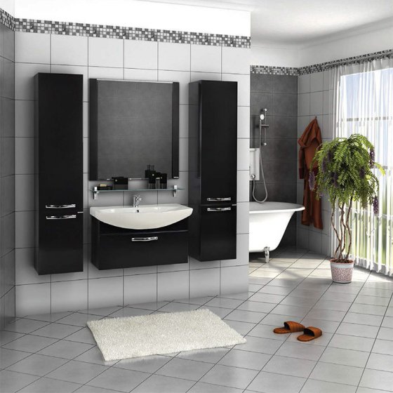 Фото товара Комплект мебели для ванной Акватон Ария 80 черный глянец