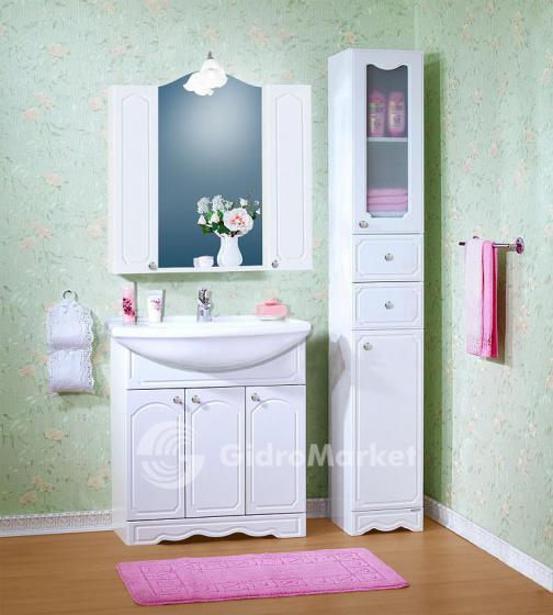 Фото товара Комплект мебели для ванной Бриклаер Лючия 80 белый глянец