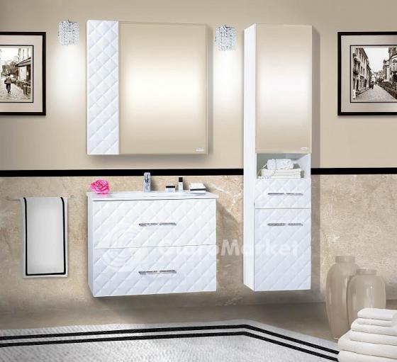 Фото товара Комплект мебели для ванной Бриклаер Жаклин 80 белый глянец/стразы