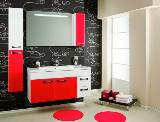 Фото товара Комплект мебели для ванной Акватон Диор 120 бело-бордовый