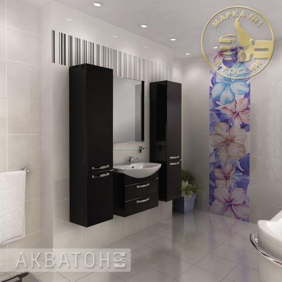 Фото товара Комплект мебели для ванной Акватон Ария М 65 черный глянец