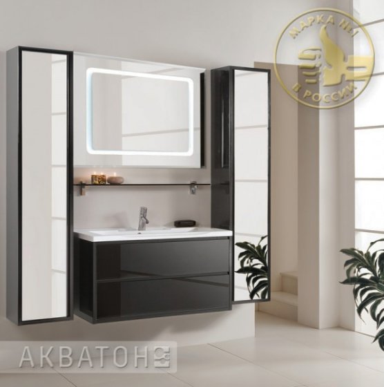 Фото товара Комплект мебели для ванной Акватон Римини 100 черный глянец
