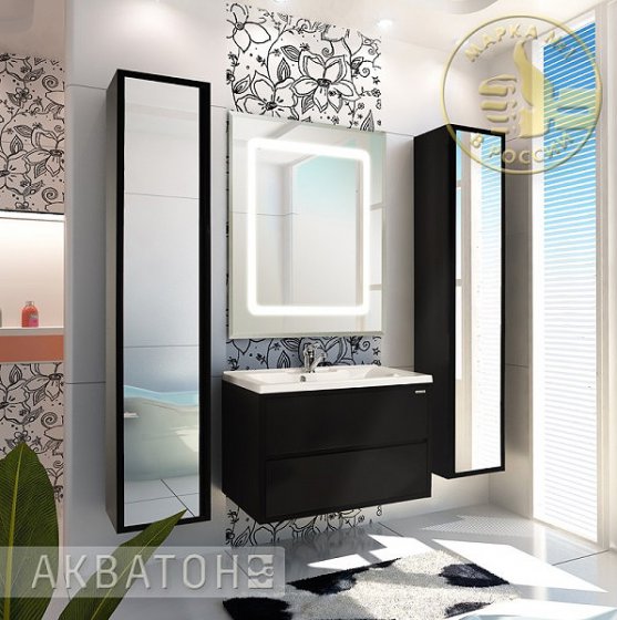 Фото товара Комплект мебели для ванной Акватон Римини 80 черный глянец