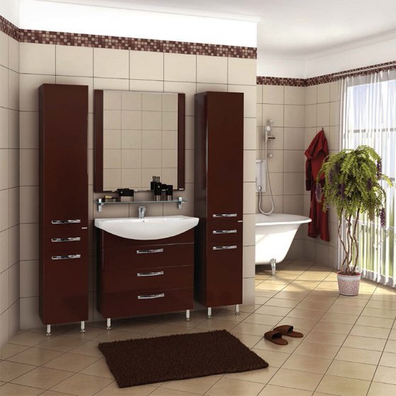 Фото товара Комплект мебели для ванной Акватон Ария Н 80 темно-коричневая