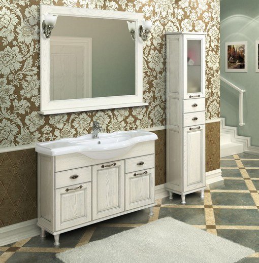 Фото товара Комплект мебели для ванной Акватон Жерона 105 белое серебро