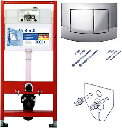 Фото товара Система инсталляции для унитазов Tece 9.400.005 4 в 1 с кнопкой смыва