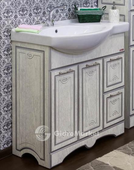 Фото товара Тумба с раковиной для комплекта Sanflor Адель 82 L/R белый/патина серебро