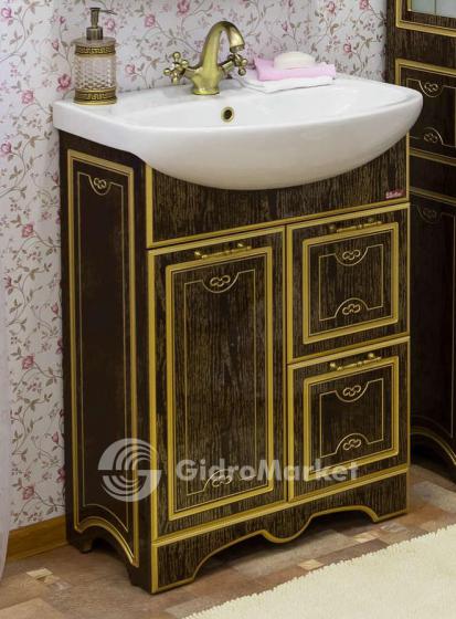 Фото товара Тумба с раковиной для комплекта Sanflor Адель 65 венге/патина золото