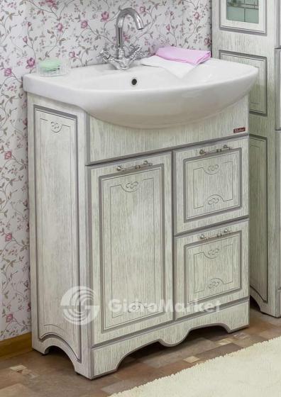 Фото товара Тумба с раковиной для комплекта Sanflor Адель 65 белый/патина серебро