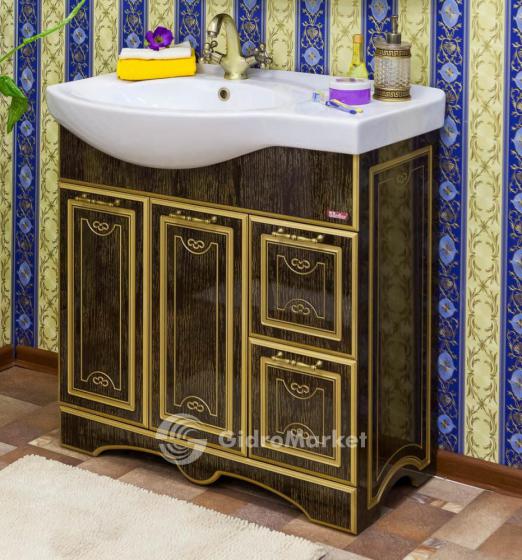 Фото товара Тумба с раковиной для комплекта Sanflor Адель 82 L/R венге/патина золото