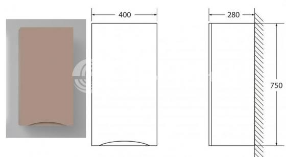 Фото товара FLY-MARINO Шкаф подвесной с одной распашной дверцей с доводчиками, с одной полкой, правосторонний, Cappuccino Lucido, 400x300x750, FLY-MARINO-750-1A-SC-CL-P-R
