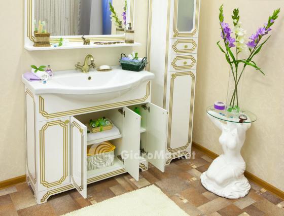 Фото товара Тумба с раковиной для комплекта Sanflor Каир 100 белый/патина золото/Элеганс 1050 (Kirovit)