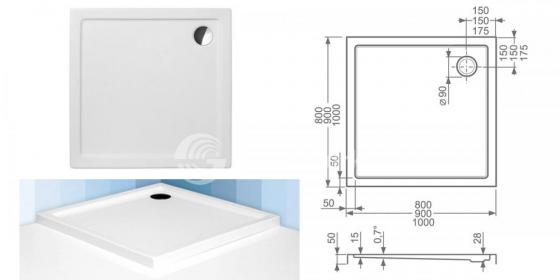 Фото товара Квадратный душевой поддон Roltechnik FLAT KVADRO 90