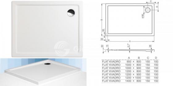 Фото товара Прямоугольный душевой поддон Roltechnik FLAT KVADRO 100х80