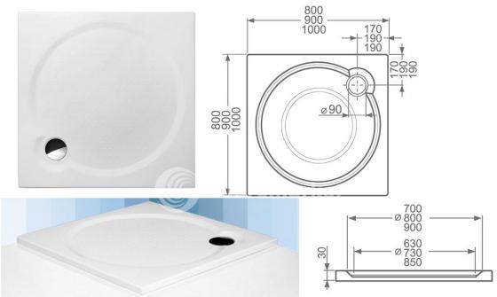 Фото товара Квадратный душевой поддон Roltechnik MACAO-M 80х80