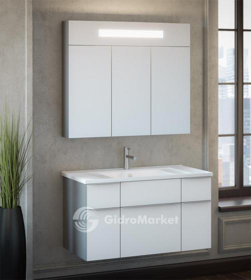 Фото товара Комплект мебели для ванной Smile Кристалл 90 Титан / Белое стекло