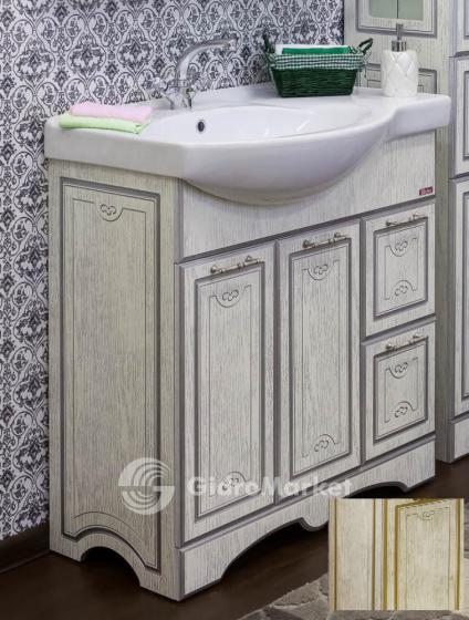 Фото товара Тумба с раковиной для комплекта Sanflor Адель 82 L/R белый/патина золото