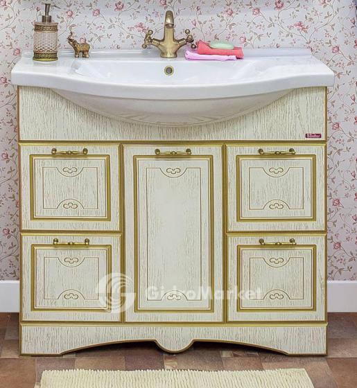 Фото товара Тумба с раковиной для комплекта Sanflor Адель 100 белый/патина золото