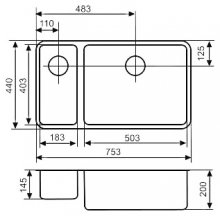 Фото товара Мойка кухонная Reginox Ohio 18x40+50x40 LUX L сталь