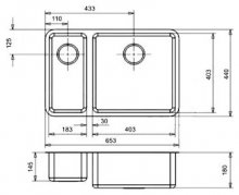 Фото товара Мойка кухонная Reginox Ohio 18x40+40x40 LUX L сталь