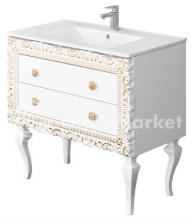 Фото товара Комплект мебели для ванной Pragmatika Quadro Vintage 90 белый/золото