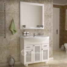 Фото товара Комплект мебели для ванной АСБ Мебель Бергамо витраж 85 белый