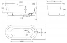 Фото товара Акриловая ванна BELBAGNO BB65-1750, 1750x800x680